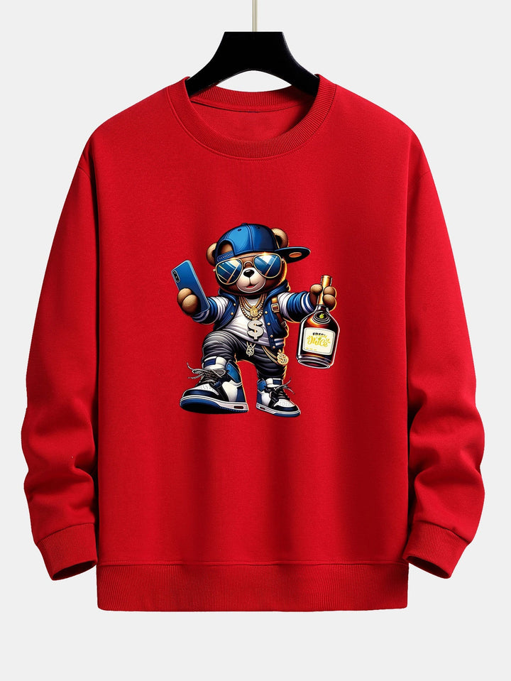 Heren Hip Hop Teddy Bear Grafisch Sweatshirt in rood, Relaxed Fit