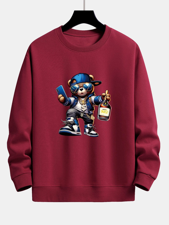 Heren Hip Hop Teddy Bear Grafisch Sweatshirt in wijnrood, Relaxed Fit