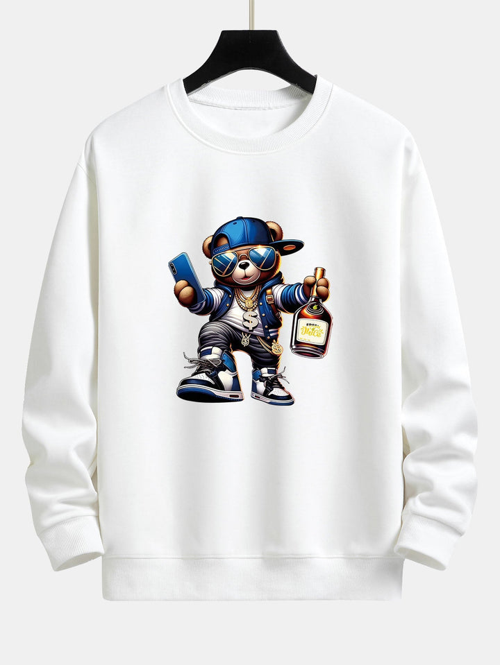 Heren Hip Hop Teddy Bear Grafisch Sweatshirt in wit, Relaxed Fit