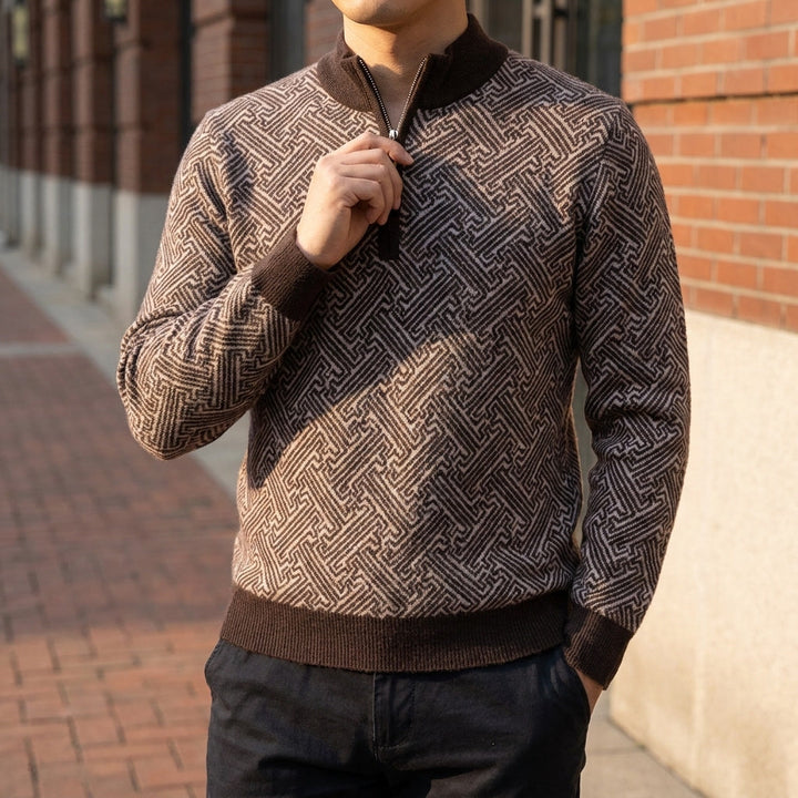 Heren Jacquard Quarter-Zip Trui - Geometrisch Patroon