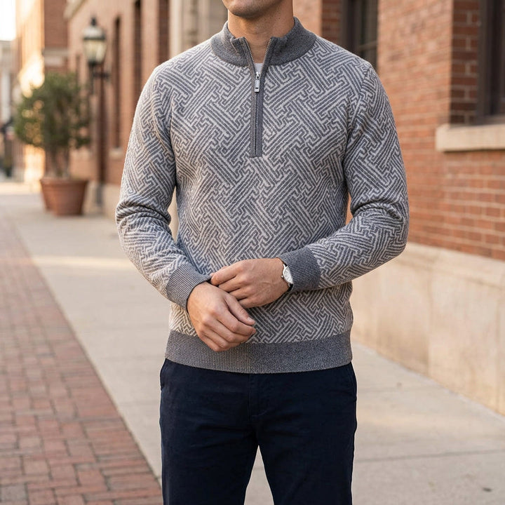 Heren Jacquard Quarter-Zip Trui - Geometrisch Patroon