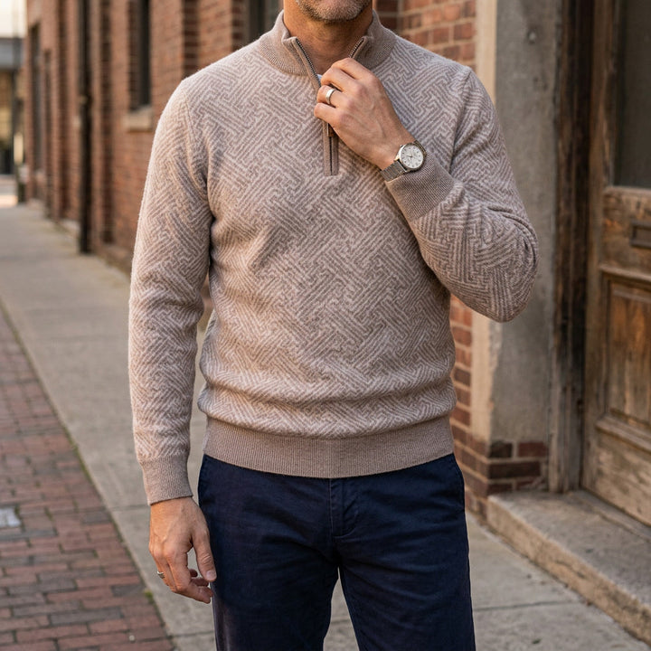 Heren Jacquard Quarter-Zip Trui - Geometrisch Patroon