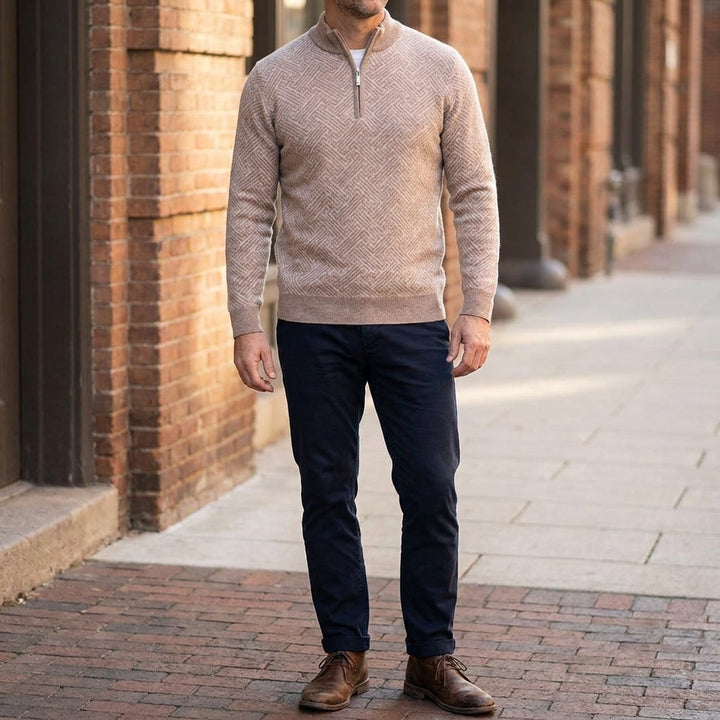 Heren Jacquard Quarter-Zip Trui - Geometrisch Patroon