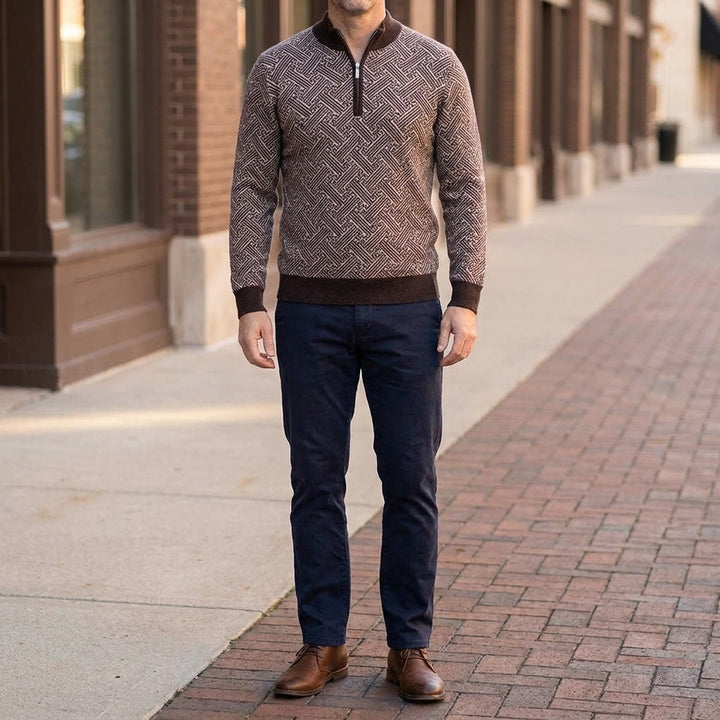 Heren Jacquard Quarter-Zip Trui - Geometrisch Patroon