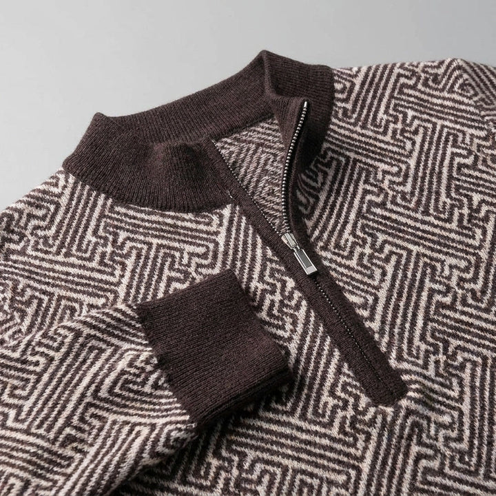 Heren Jacquard Quarter-Zip Trui - Geometrisch Patroon