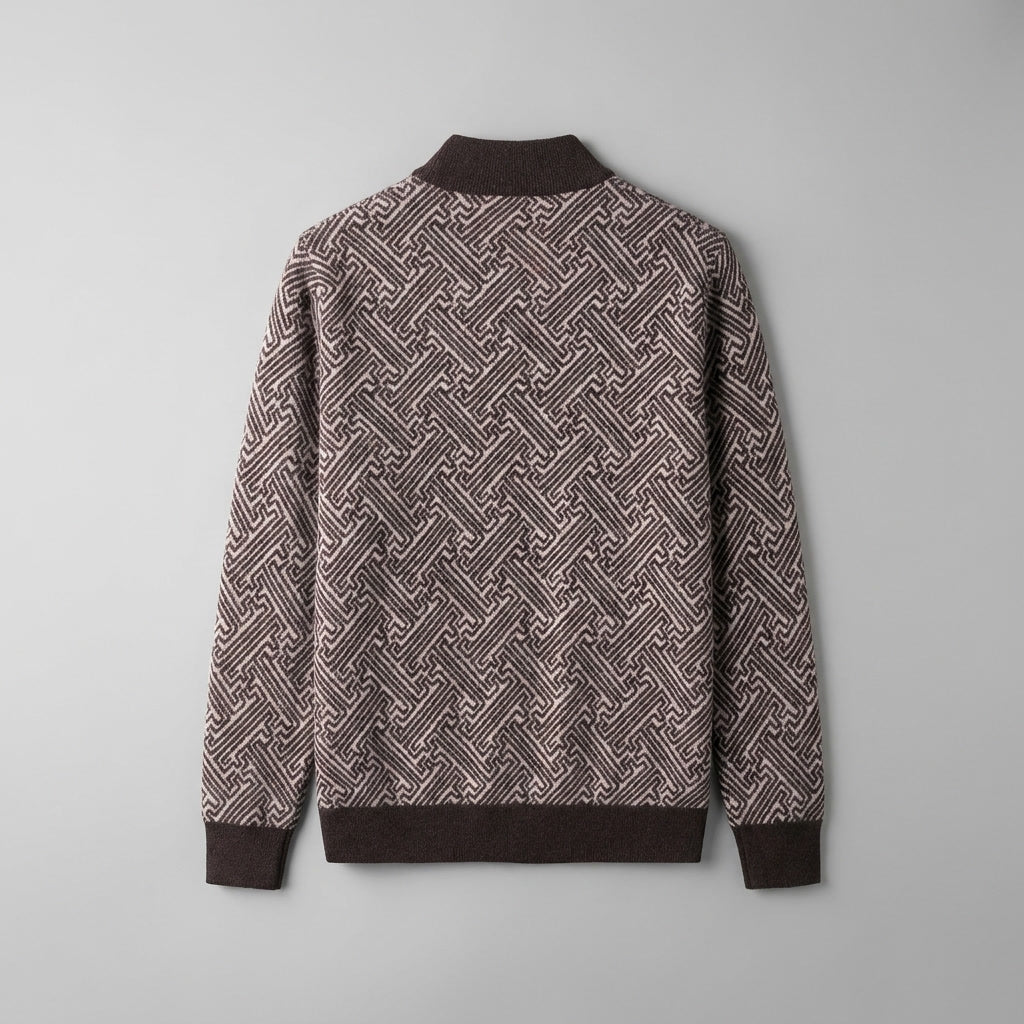 Heren Jacquard Quarter-Zip Trui - Geometrisch Patroon