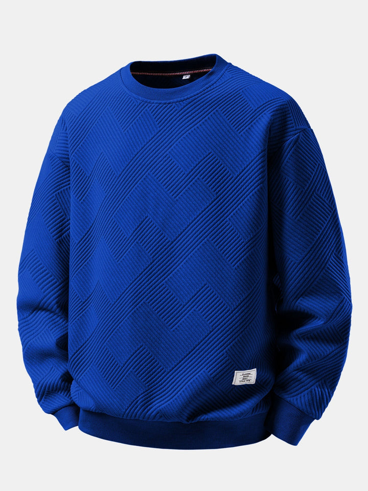 Heren Jacquard Sweatshirt met Textuur in donkerblauw, Relaxed Fit Crew Neck