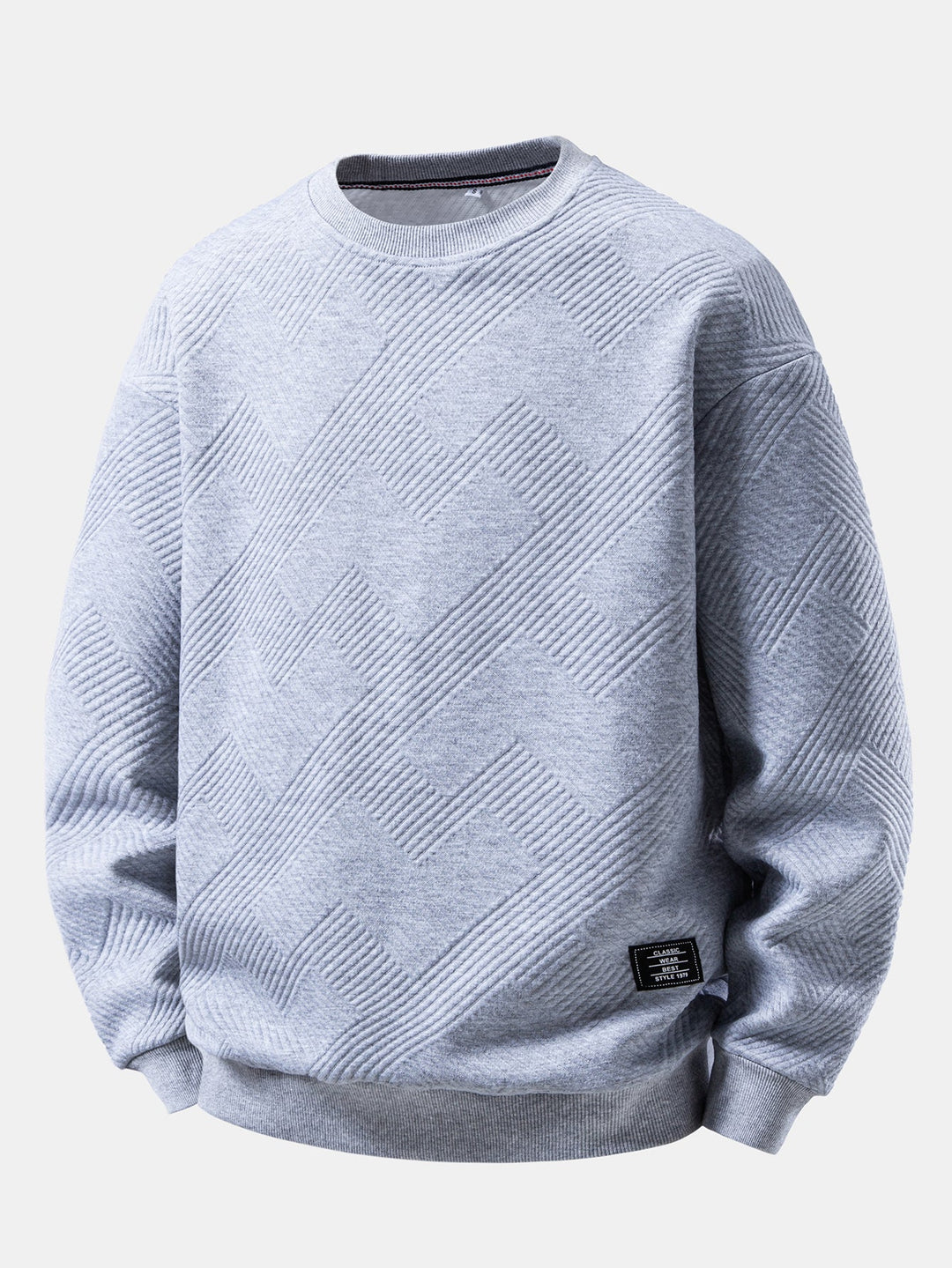 Heren Jacquard Sweatshirt met Textuur in grijs, Relaxed Fit Crew Neck