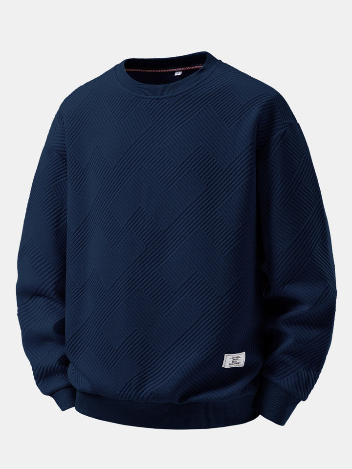 Heren Jacquard Sweatshirt met Textuur in marineblauw, Relaxed Fit Crew Neck