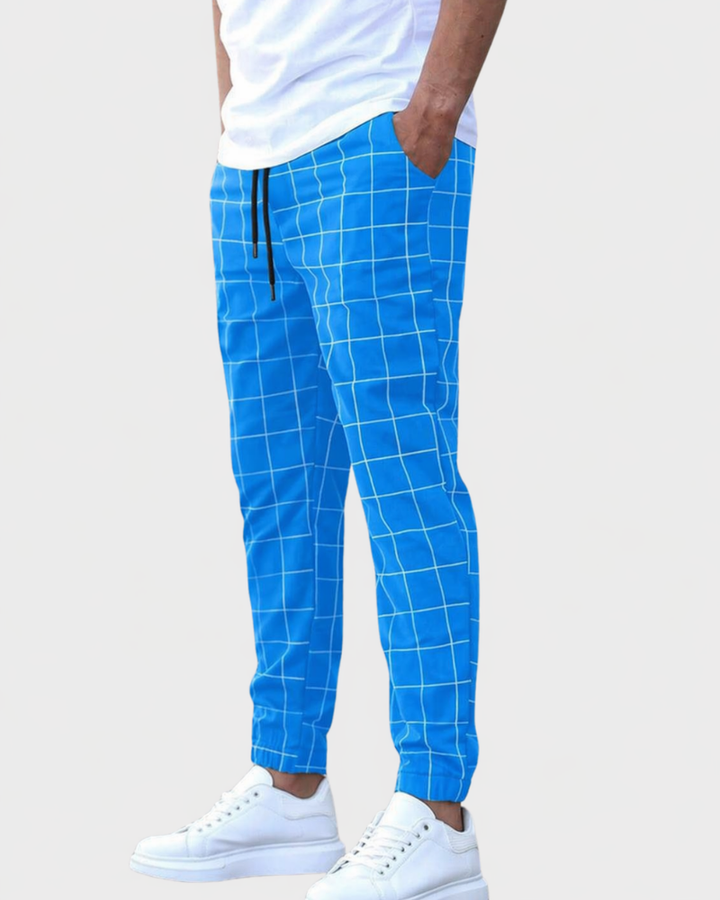Heren Joggingbroek Fashion Grid - Comfortabel en Stijlvol - Lichtblauw