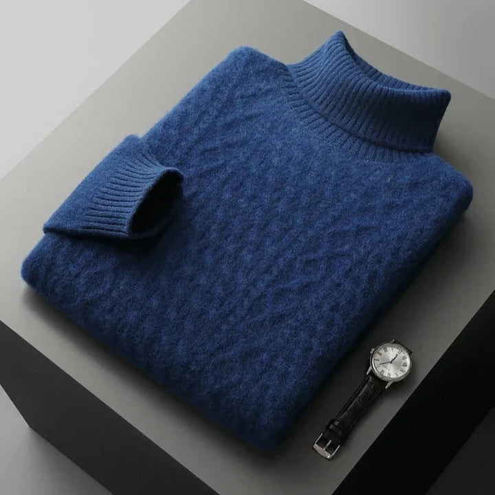 Heren Kabelgebreide Coltrui in blauw, Tailored Fit