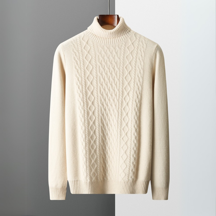 Heren Kabelgebreide Coltrui in crème, Tailored Fit
