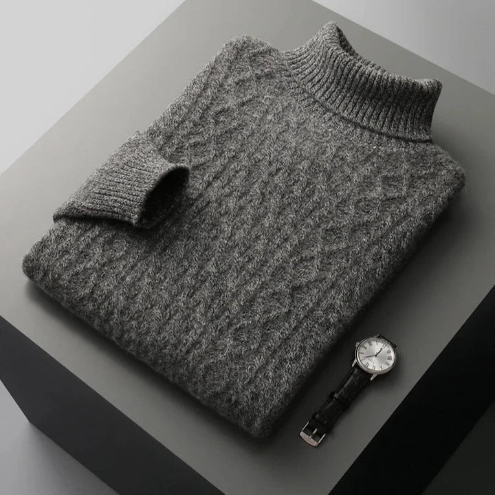 Heren Kabelgebreide Coltrui in grijs, Tailored Fit