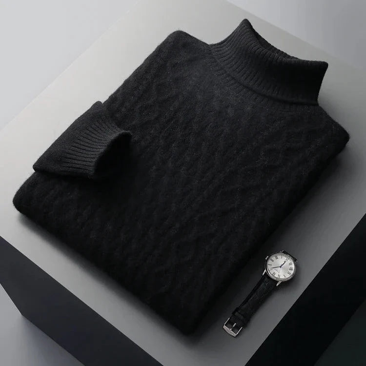 Heren Kabelgebreide Coltrui in zwart, Tailored Fit