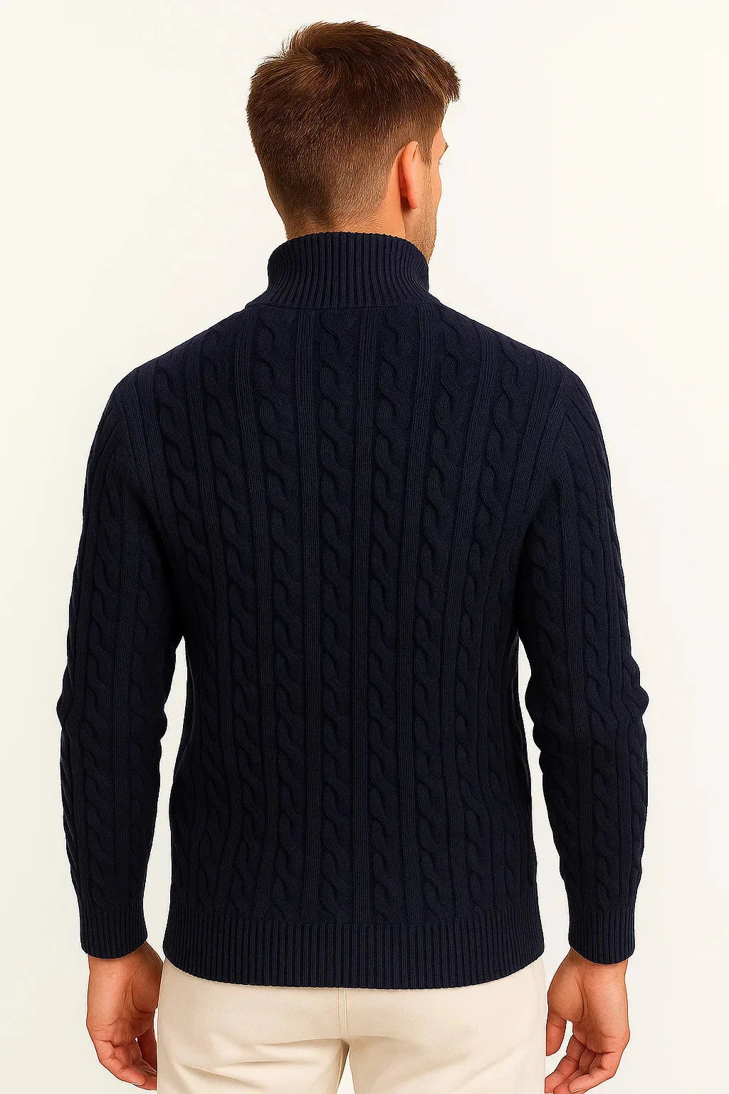 Heren Kabelgebreide Half-Zip Trui - Klassieke Structuur