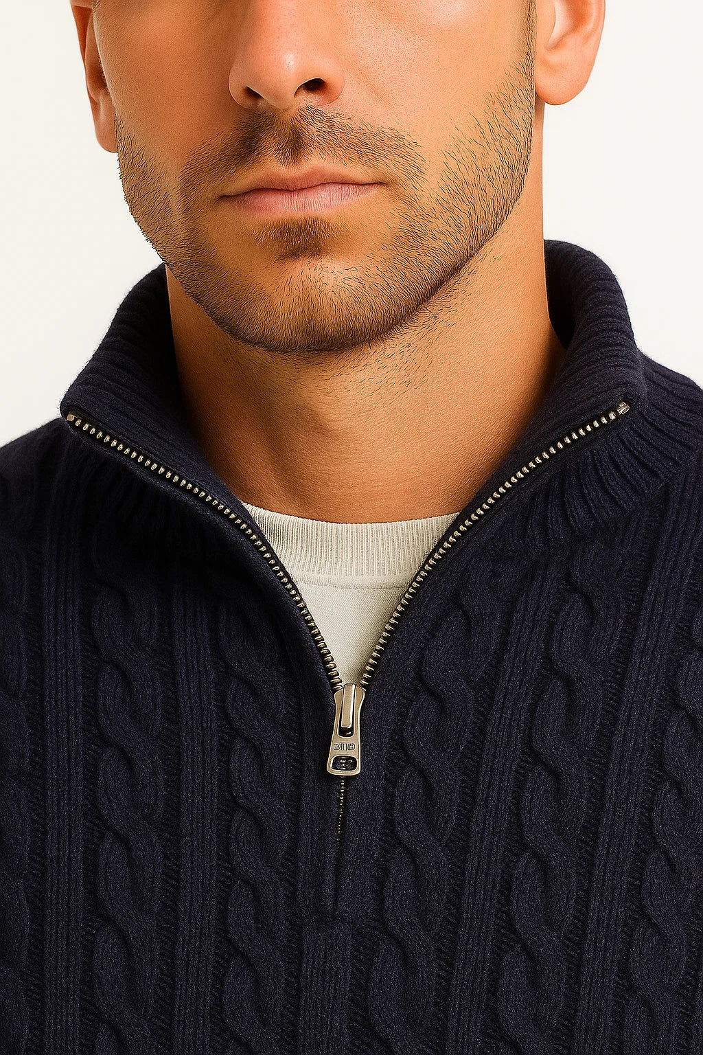 Heren Kabelgebreide Half-Zip Trui - Klassieke Structuur