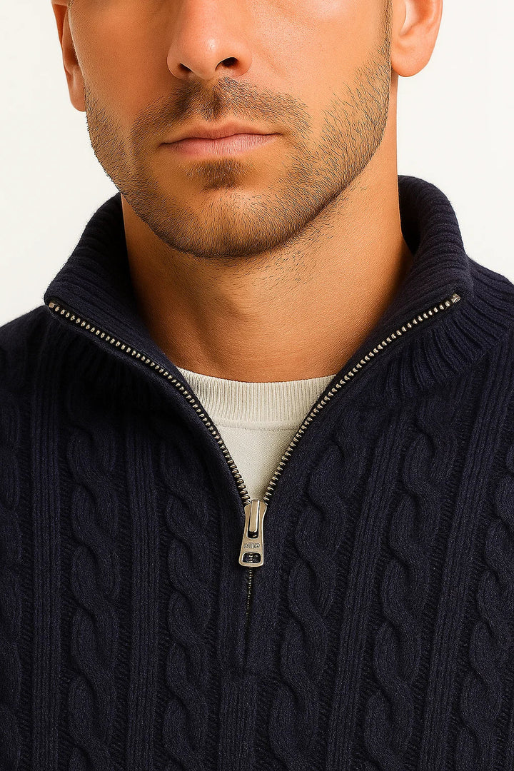 Heren Kabelgebreide Half-Zip Trui - Klassieke Structuur