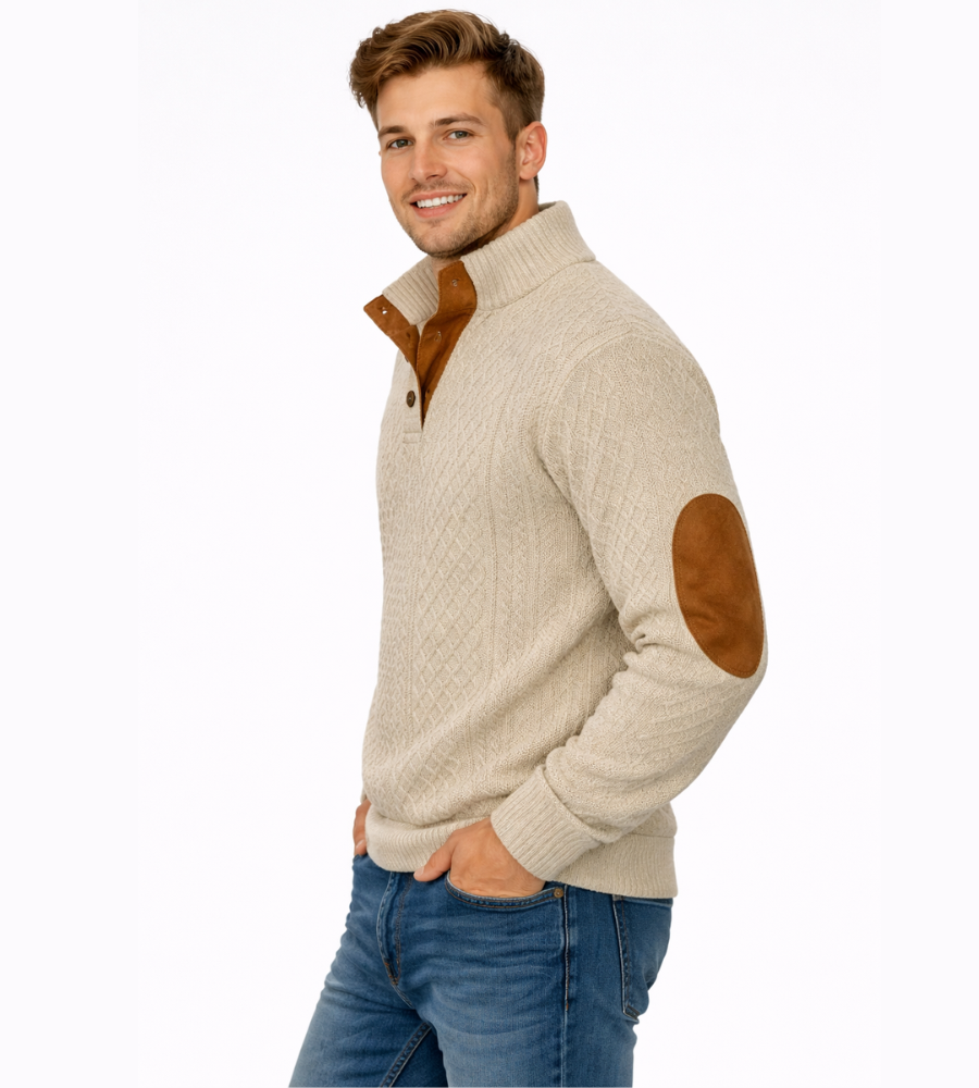 Heren Kabelgebreide Trui met Kraagknoppen - Klassieke Stijl