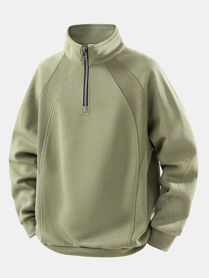 Heren Katoen Blend Quarter Zip Sweatshirt in olijfgroen, Relaxed Fit