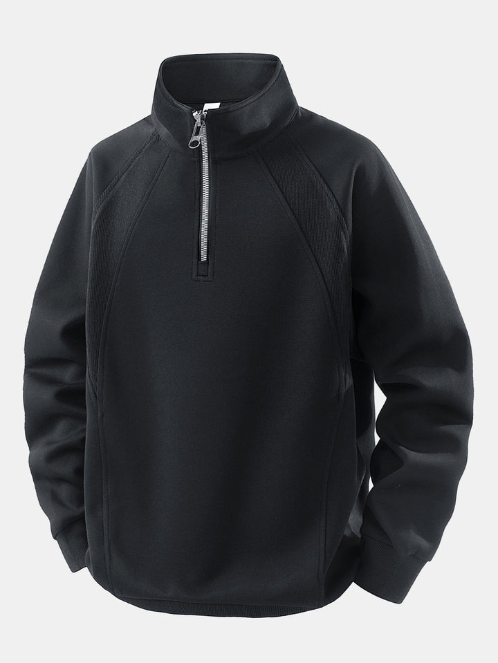 Heren Katoen Blend Quarter Zip Sweatshirt in zwart, Relaxed Fit