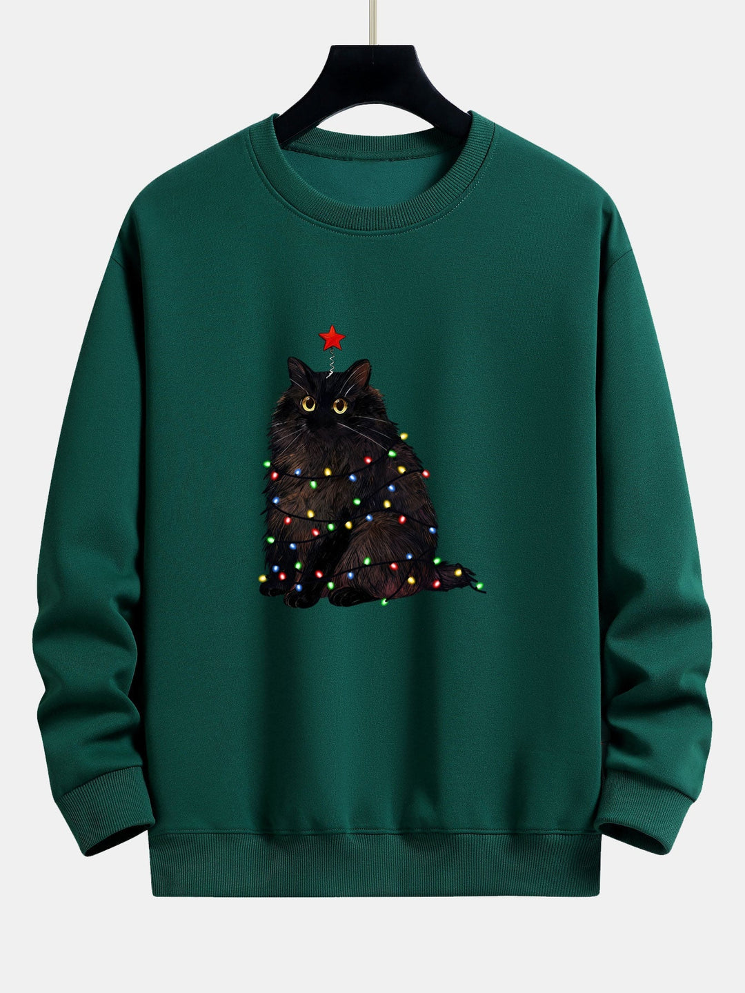 Heren Kerstkat Print Sweatshirt in donkergroen, Gezellige Feestelijke Trui