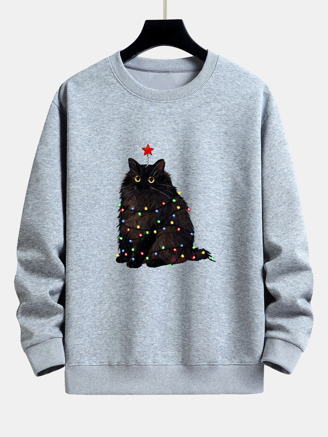 Heren Kerstkat Print Sweatshirt in grijs, Gezellige Feestelijke Trui