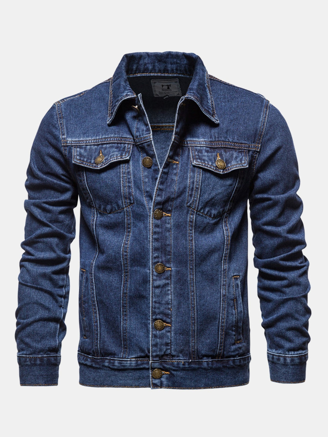 Heren Klassieke Gewassen Denim Trucker Jacket in donkerblauw, Regular Fit