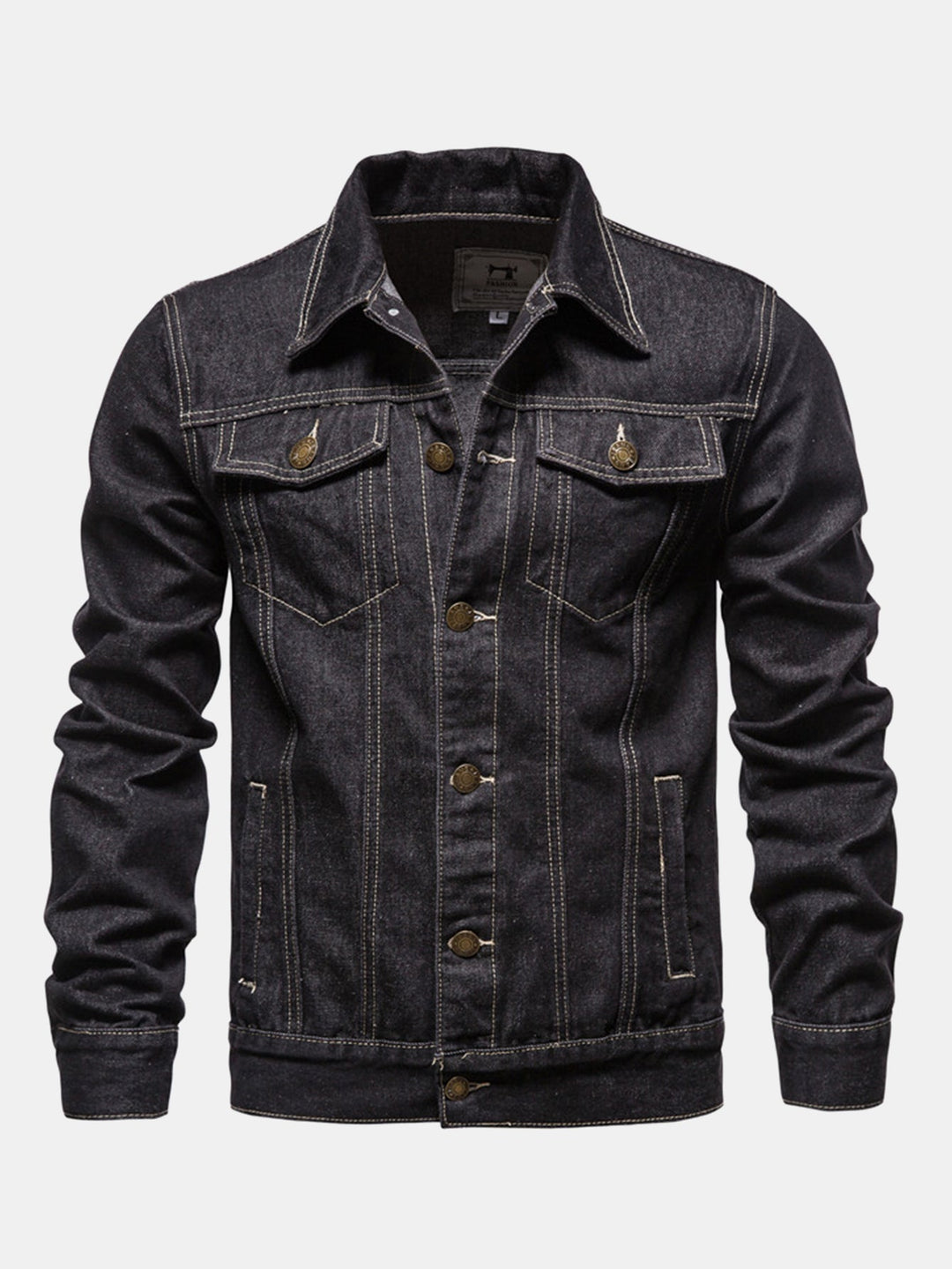 Heren Klassieke Gewassen Denim Trucker Jacket in zwart, Regular Fit
