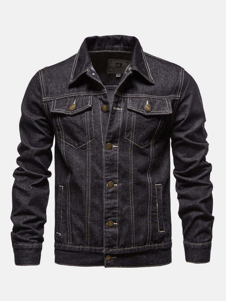 Heren Klassieke Gewassen Denim Trucker Jacket in zwart, Regular Fit