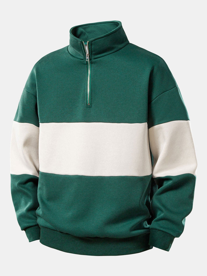 Heren Kleurblok Sweatshirt met Ritssluiting in donkergroen, Relaxed Fit