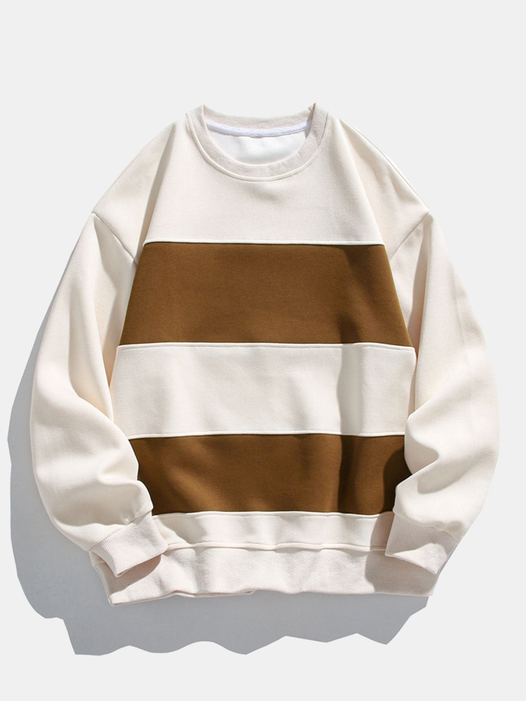 Heren Kleurvlak Crew Neck Sweatshirt in crème, Relaxed Fit