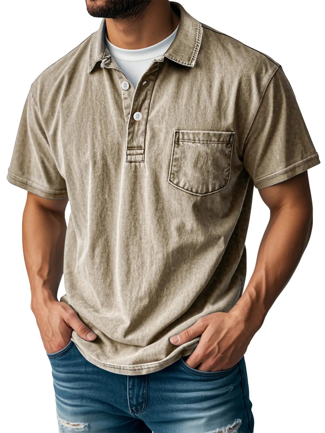 Heren Korte Mouw Poloshirt - Klassieke Stijl - Khaki