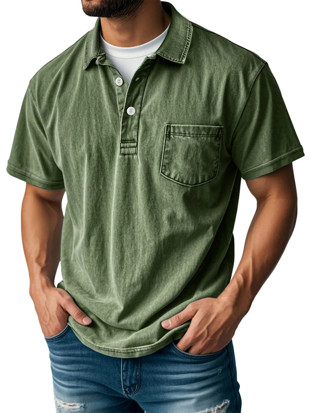 Heren Korte Mouw Poloshirt - Klassieke Stijl - Legergroen