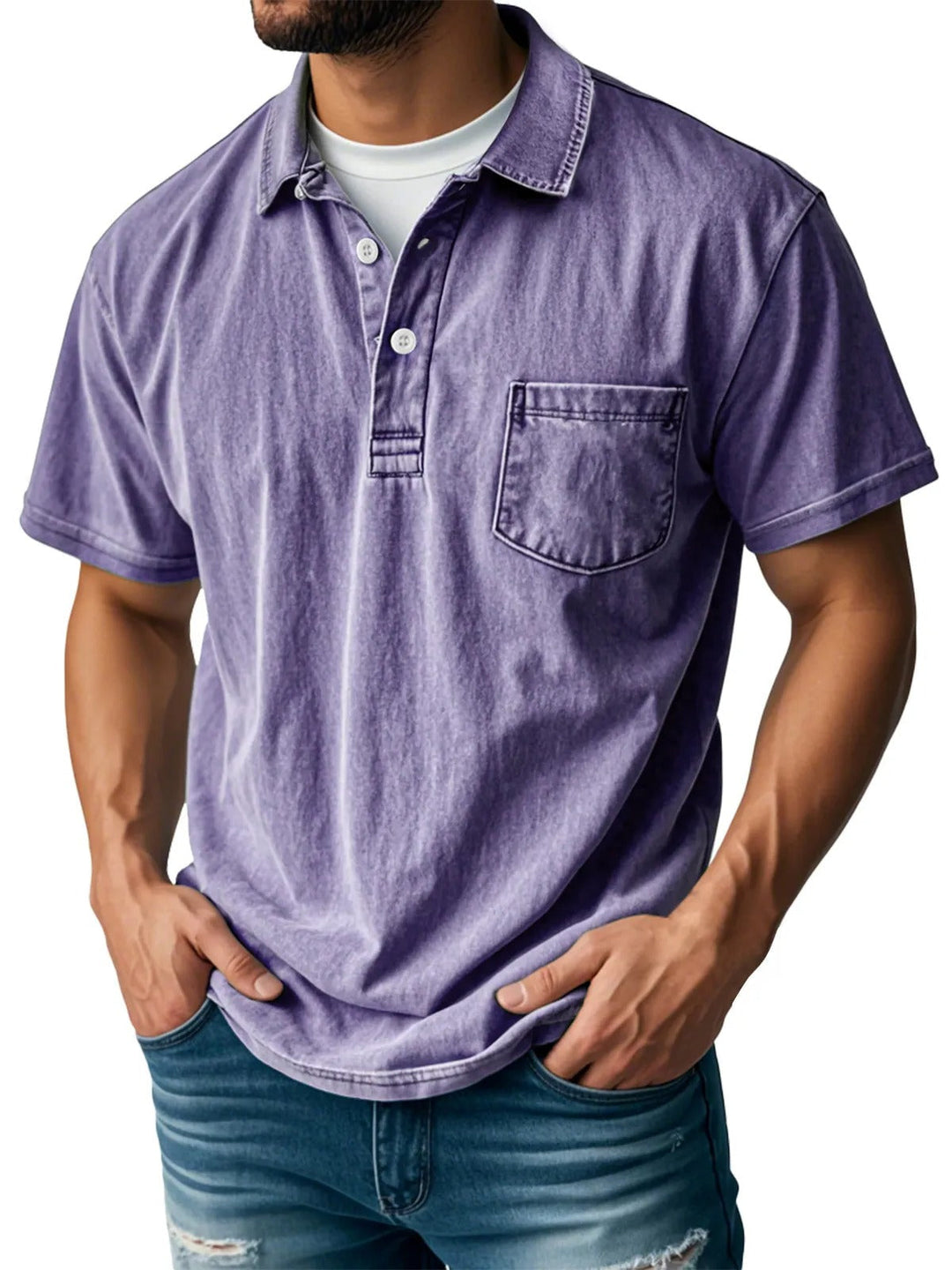 Heren Korte Mouw Poloshirt - Klassieke Stijl - Paars