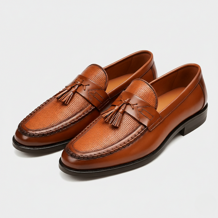 Heren Leren Loafer met Kwastjes - Klassieke Saddle Stijl - Bruin