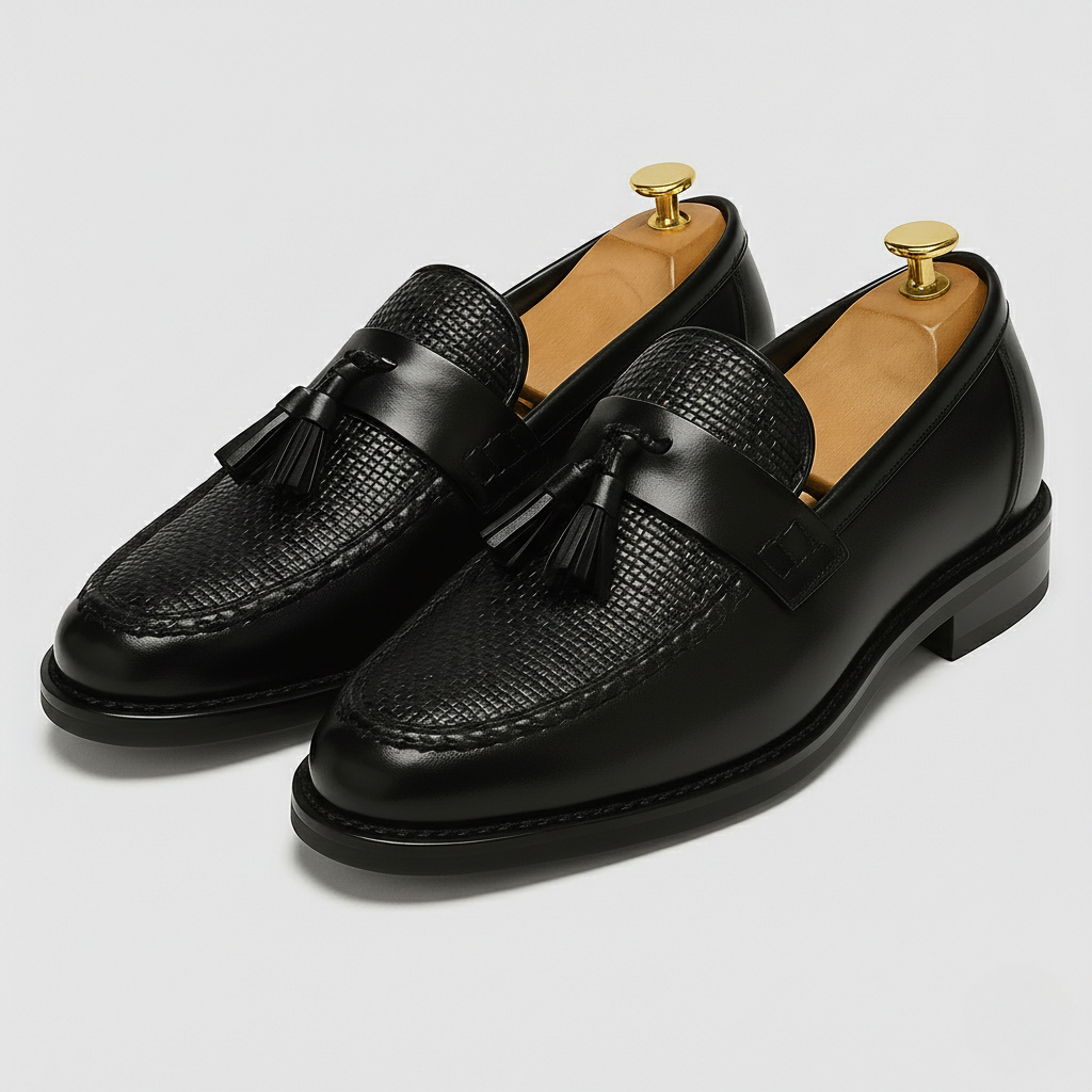 Heren Leren Loafer met Kwastjes - Klassieke Saddle Stijl - Zwart