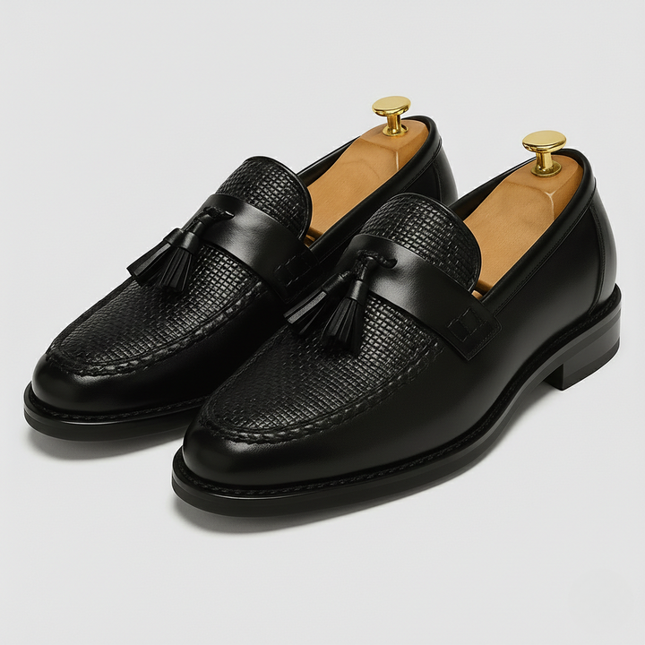 Heren Leren Loafer met Kwastjes - Klassieke Saddle Stijl - Zwart