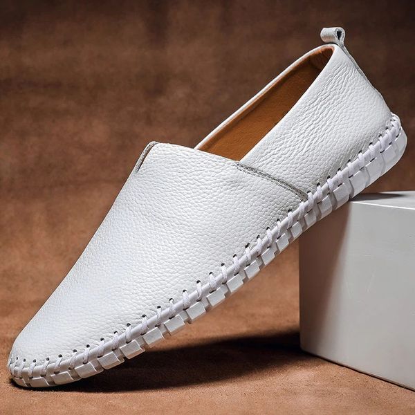 Heren Leren Loafers - Klassieke Slip-On - Wit