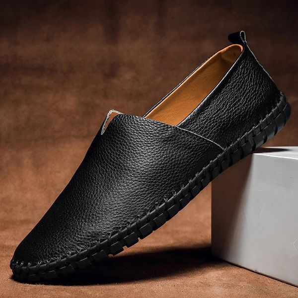 Heren Leren Loafers - Klassieke Slip-On - Zwart
