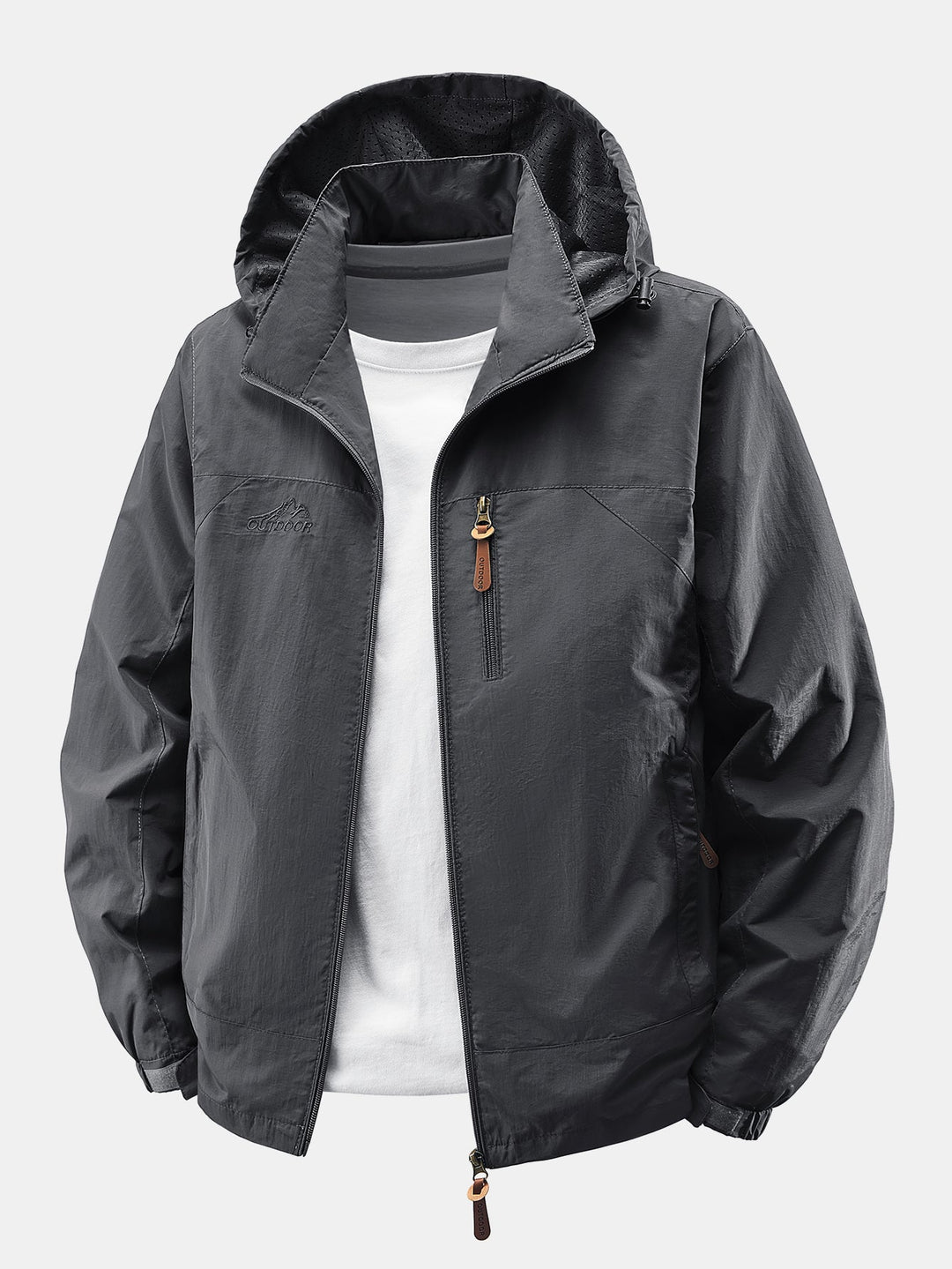 Heren Lichte Nylon Windbreaker met Afneembare Kap in donkergrijs, Casual Fit