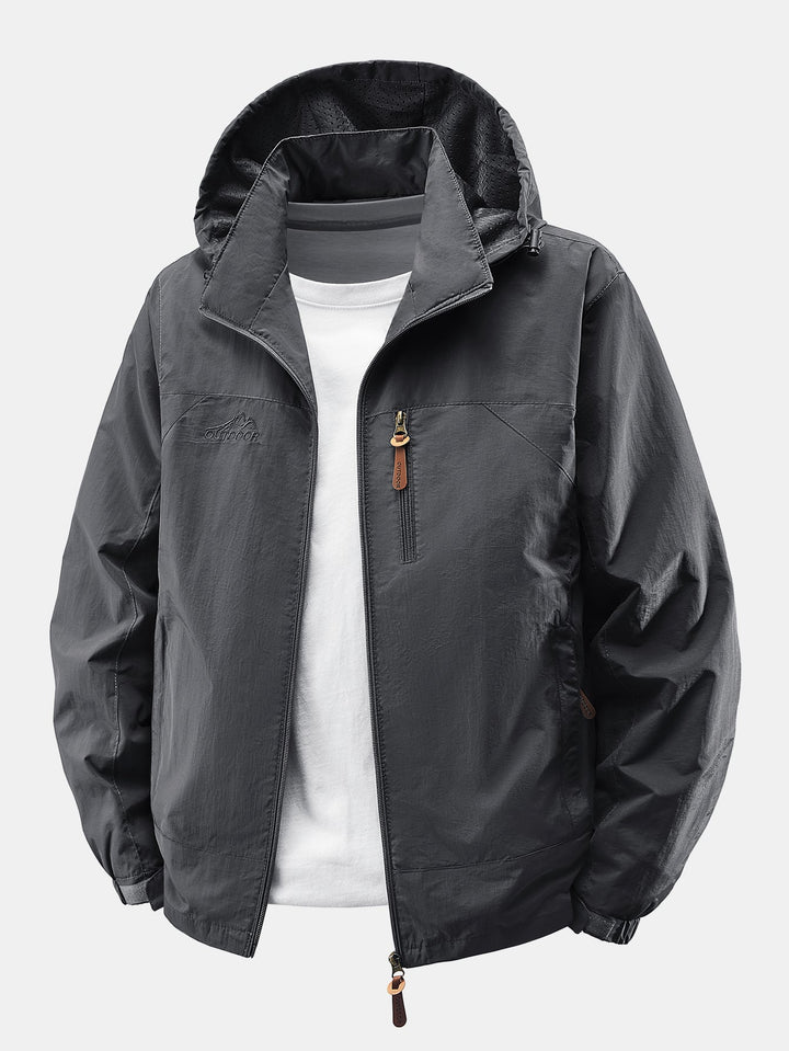 Heren Lichte Nylon Windbreaker met Afneembare Kap in donkergrijs, Casual Fit