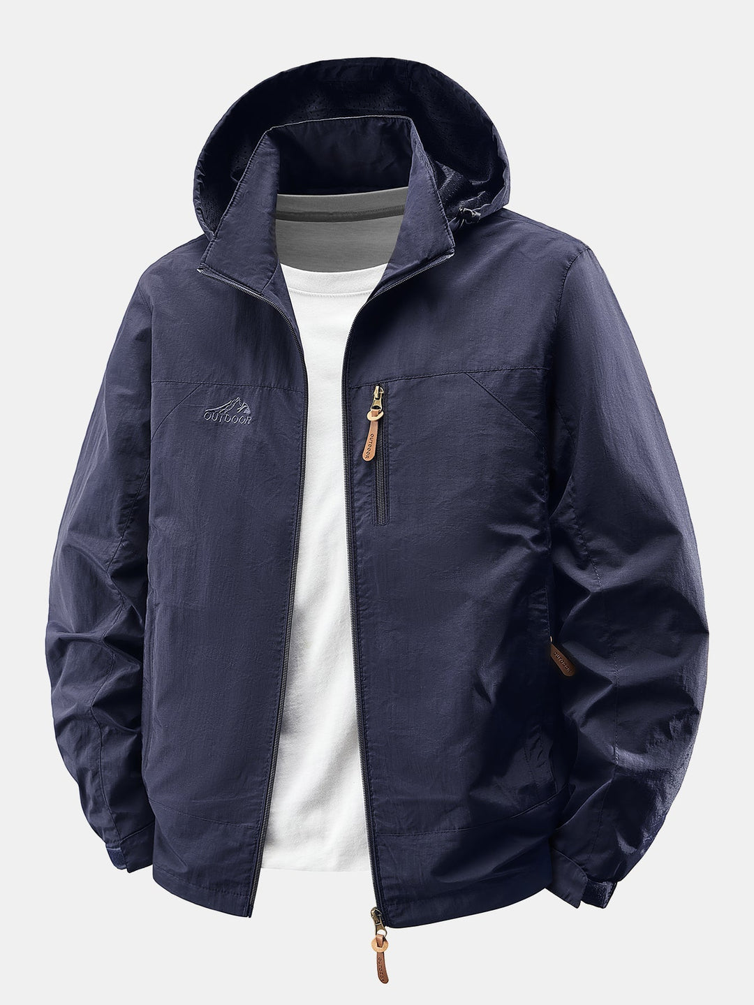 Heren Lichte Nylon Windbreaker met Afneembare Kap in marineblauw, Casual Fit