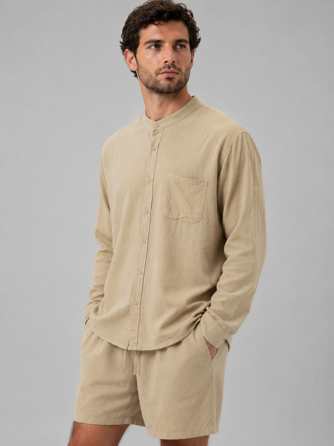 Heren Linnen Look Overhemd & Shorts Set - Relaxed Zomerstijl