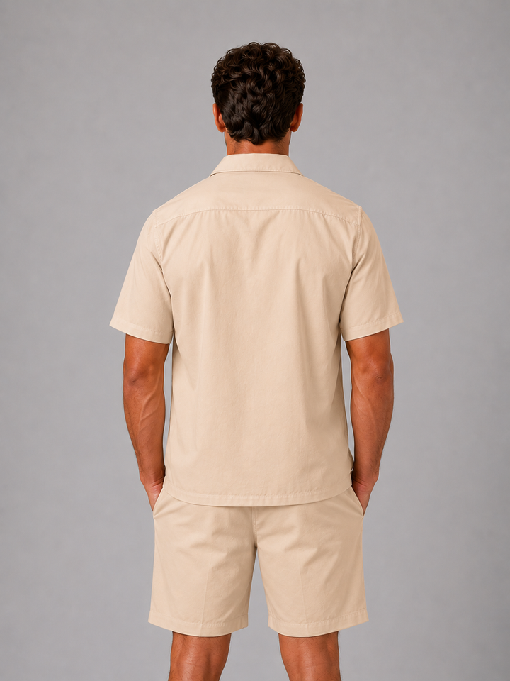 Heren linnen look shirt en shorts set - zomerstijl