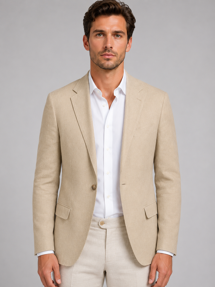 Heren Linnen Look Zomerblazer - Tailored Fit - Beige