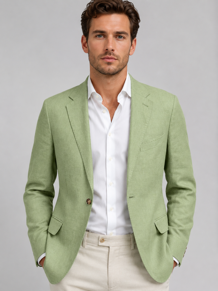 Heren Linnen Look Zomerblazer - Tailored Fit - Lichtgroen