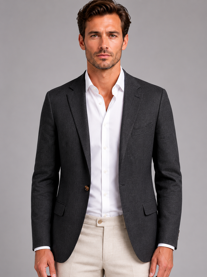 Heren Linnen Look Zomerblazer - Tailored Fit - Zwart