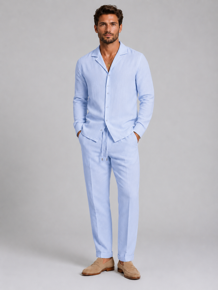 Heren linnen set - Overhemd en broek relaxed tailored - Lichtblauw