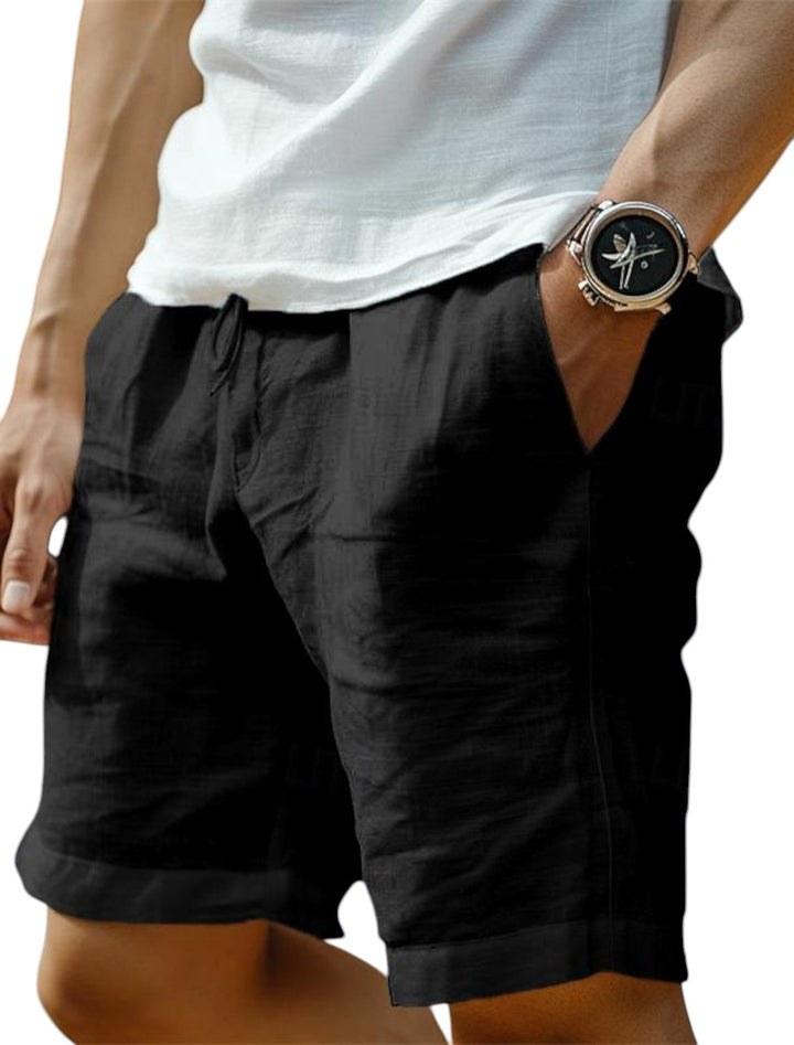 Heren linnen shorts - klassieke zomerfit - Zwart