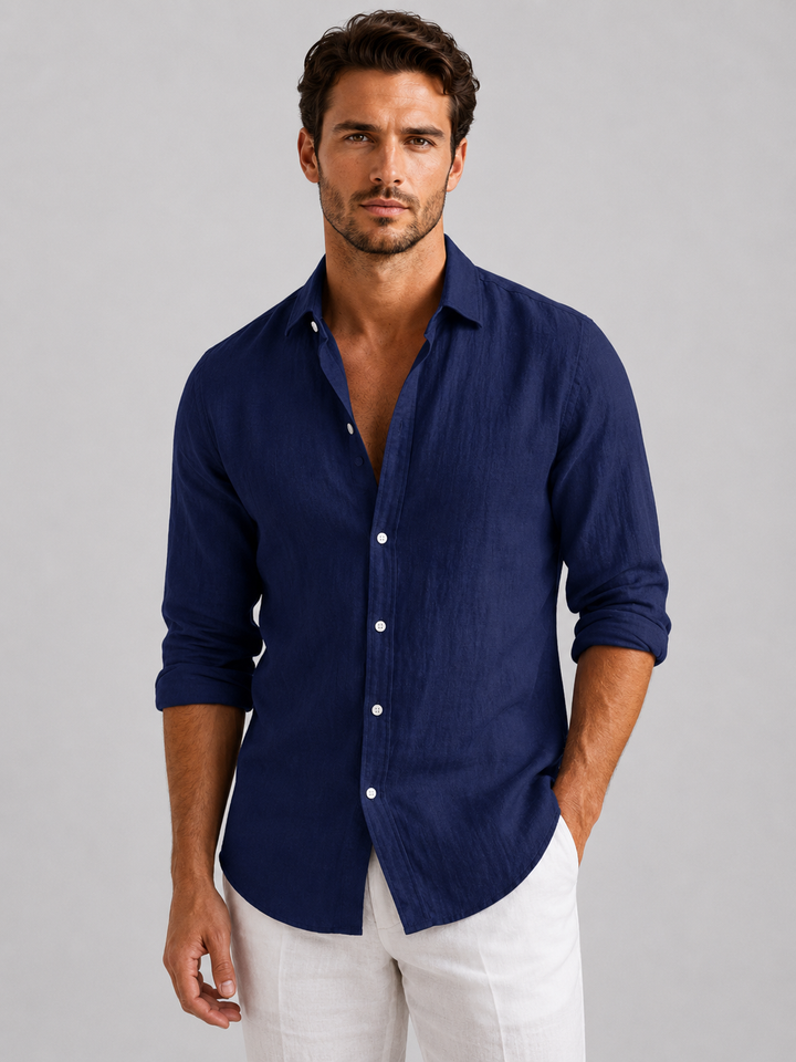 Heren linnen zomerhemd - comfortabele pasvorm - Marineblauw